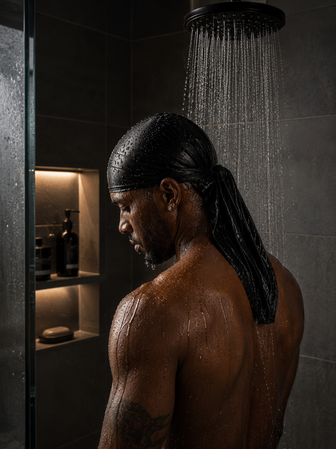 Morning shower in the Onyx water resistant durag